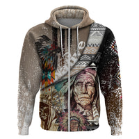 Native American Feather Headdress Portrait Of American Indian Colorful Distress Beton Texture Hoodie - Wonder Print Shop