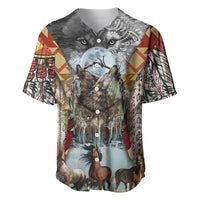 Native American Feather Headdress With Native Horses And Three Wolves In Moonlight African Pattern Baseball Jersey - Wonder Print Shop