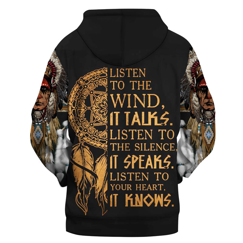 Native American Chief With Feather Headdress 3D Hoodie LT10 - Wonder Print Shop