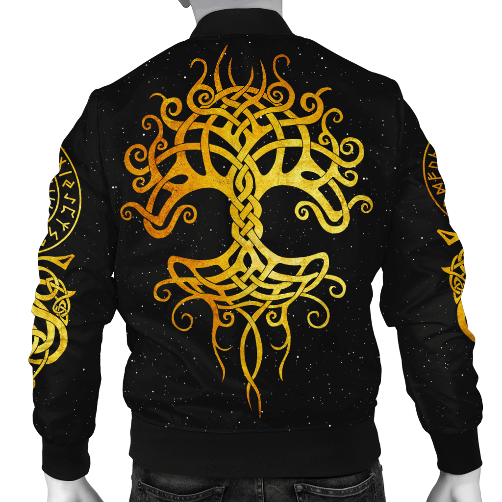 Viking Clothing Gold Tree Of Life Viking Bomber Jacket RLT12 - Wonder Print Shop