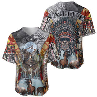 Native American Feather Headdress With Native Horses And Three Wolves In Moonlight African Pattern Baseball Jersey - Wonder Print Shop