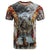 Native American Feather Headdress With Native Horses And Three Wolves In Moonlight African Pattern T Shirt - Wonder Print Shop