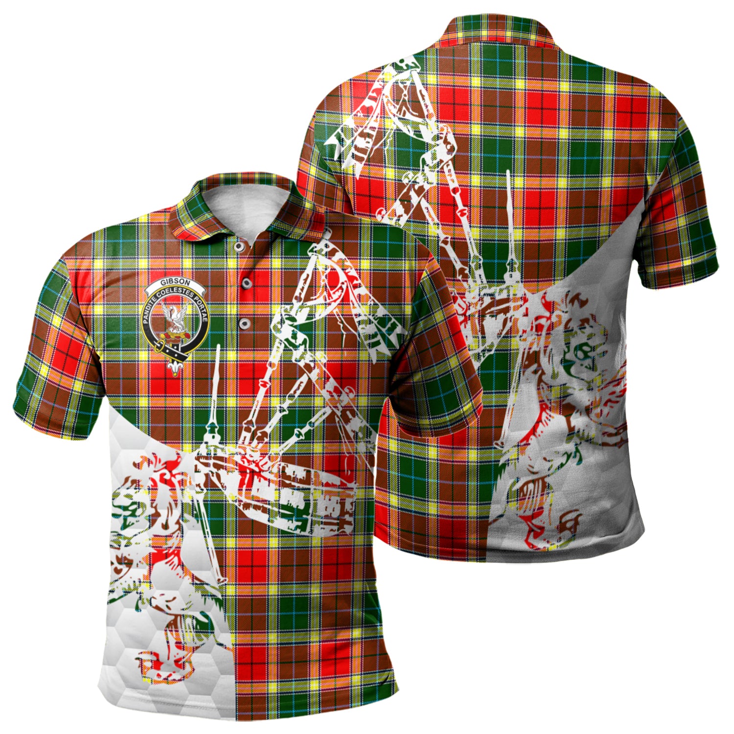 scottish-gibsone-gibson-gibbs-clan-crest-tartan-polo-shirt-lion-and-bagpipes-style