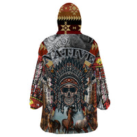 Native American Feather Headdress With Native Horses And Three Wolves In Moonlight African Pattern Wearable Blanket Hoodie - Wonder Print Shop