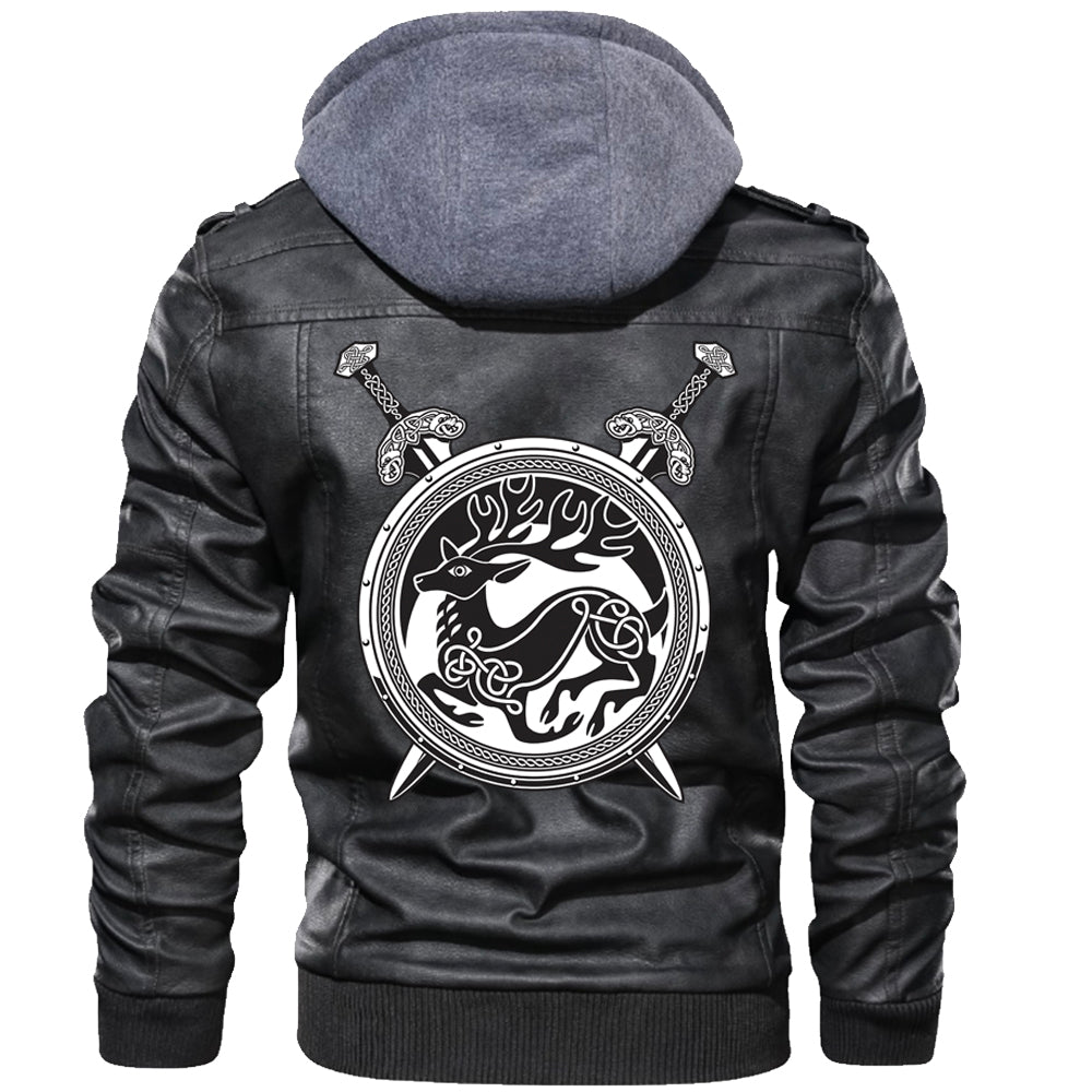 Viking Valknut Zipper Leather Jacket - Viking Deer RLT12 - Wonder Print Shop