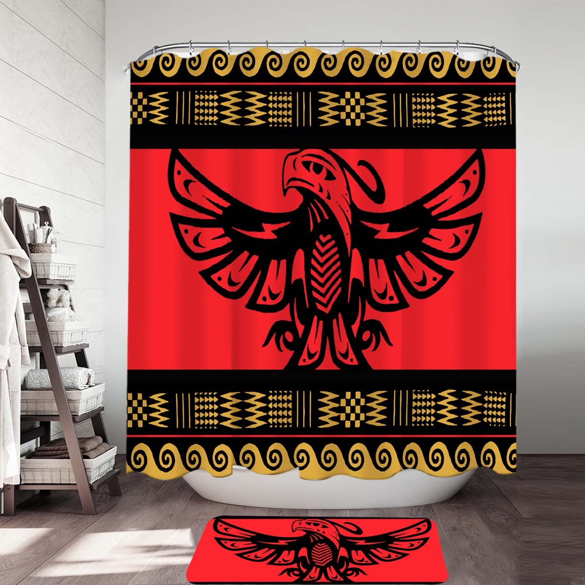 the-thunderbird-red-pattern-native-american-shower-curtain
