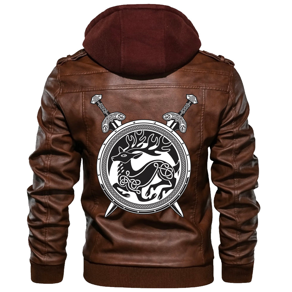 Viking Valknut Zipper Leather Jacket - Viking Deer RLT12 - Wonder Print Shop