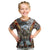 Native American Feather Headdress With Native Horses And Three Wolves In Moonlight African Pattern Kid T Shirt - Wonder Print Shop