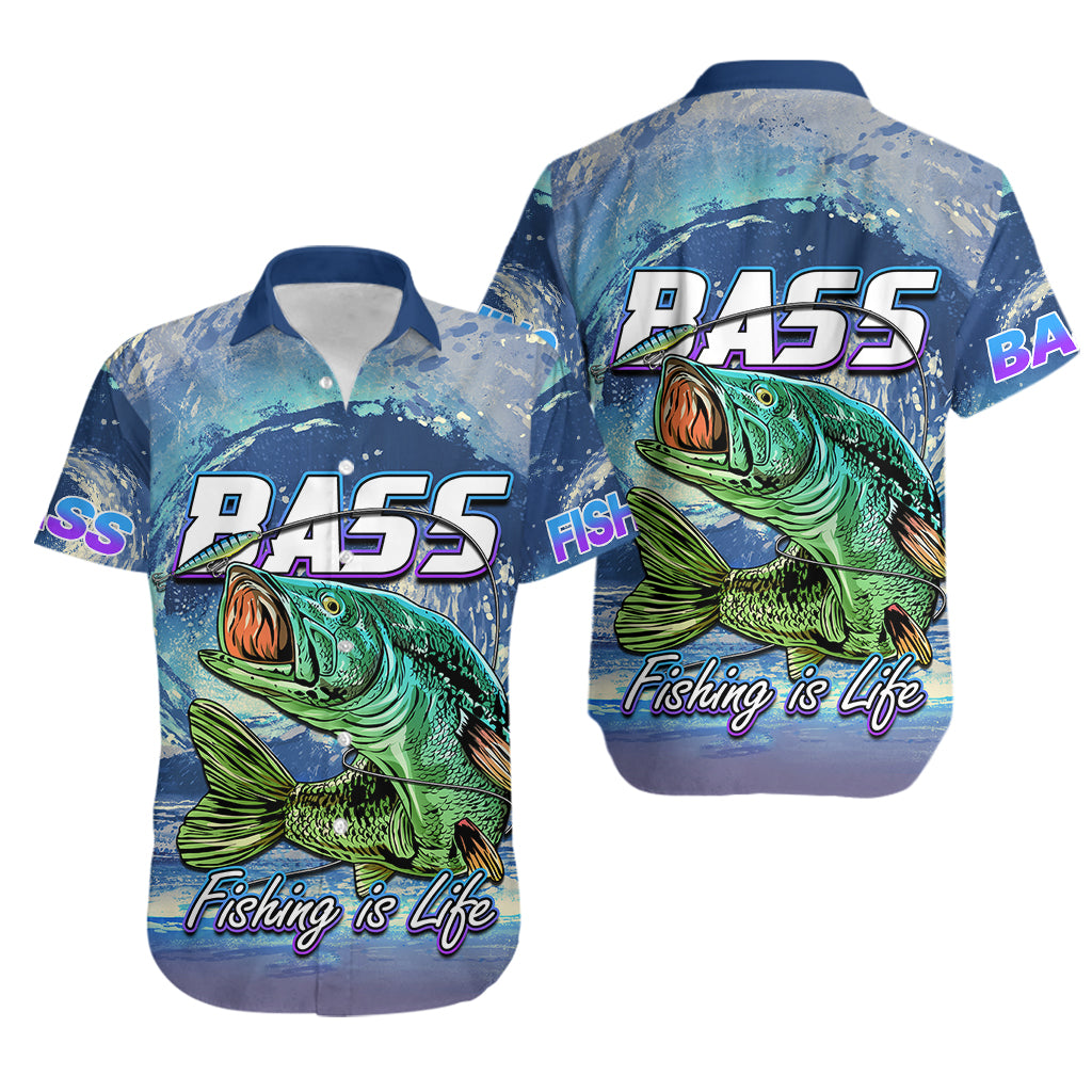 Bass Fishing is Life Hook Sport Largemouth Blue Hawaiian Shirt - Wonder Print Shop