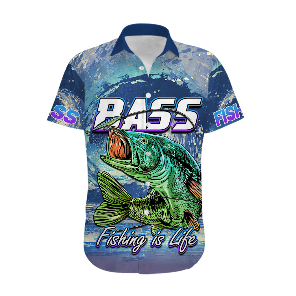 Bass Fishing is Life Hook Sport Largemouth Blue Hawaiian Shirt - Wonder Print Shop