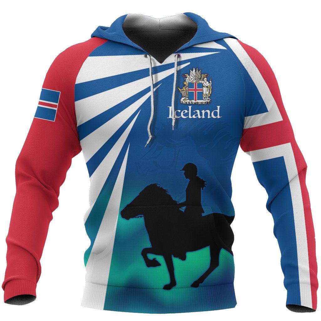 Pullover Hoodie, Icelandic Horse Coat Of Arms - Northern Lights - Wonder Print Shop