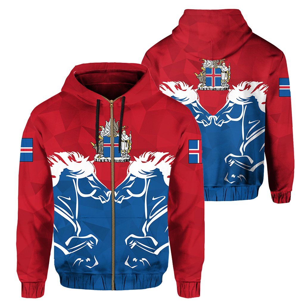 Iceland Zip Up Hoodie, Icelandic Horse Coat Of Arms Couple Style - Wonder Print Shop