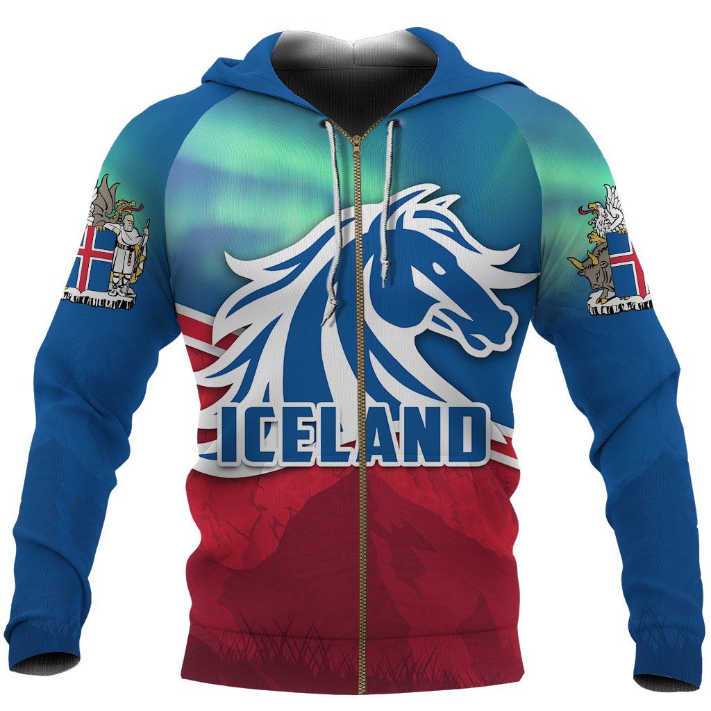 Icelandic Horse Zip Hoodie Aurora Mountain - Wonder Print Shop