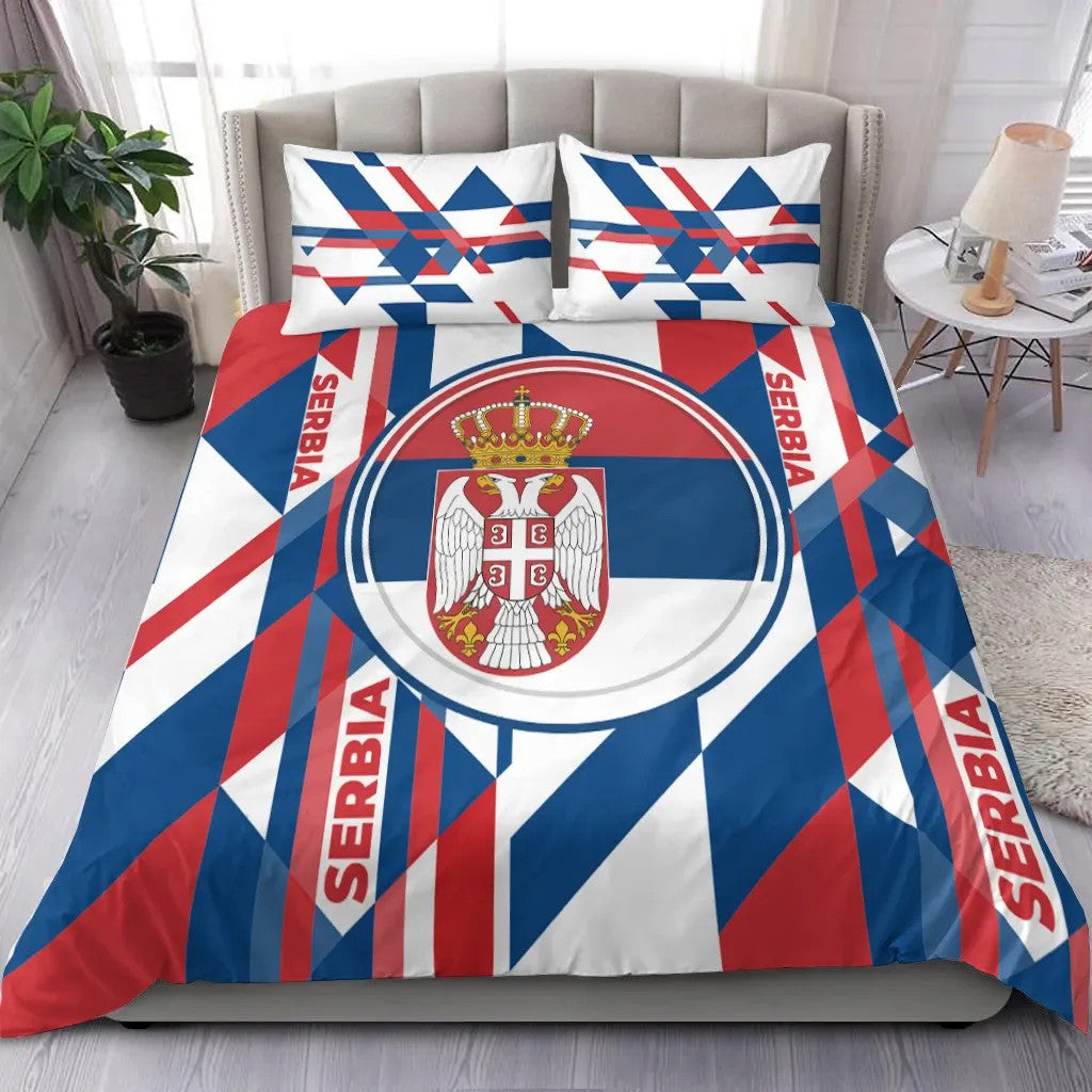 Bedding Set -  Serbia Flag Color With Coat Of Arm RLT7 - Wonder Print Shop