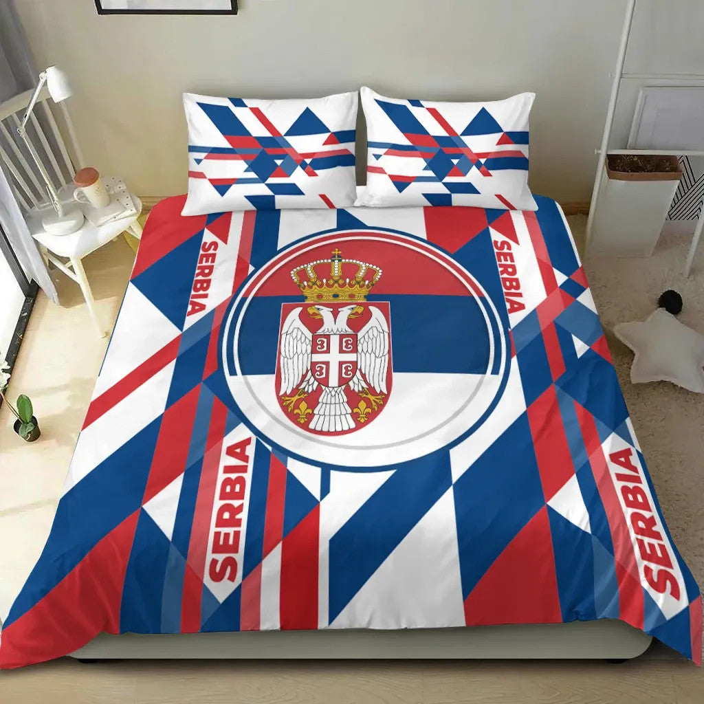 Bedding Set -  Serbia Flag Color With Coat Of Arm RLT7 - Wonder Print Shop