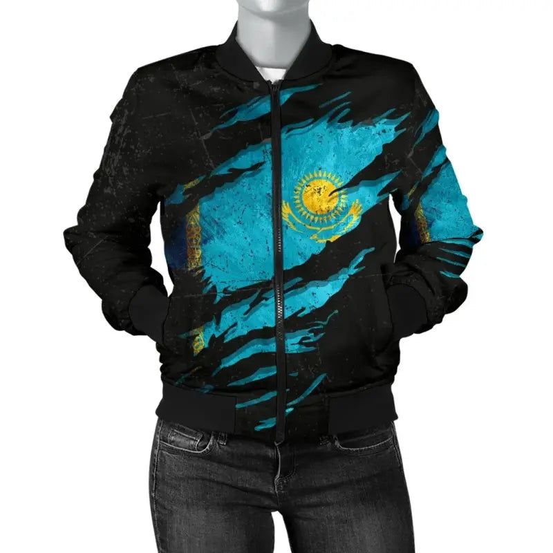 Kazakhstan In Me Womens Bomber Jacket - Special Grunge Style RLT8 - Wonder Print Shop