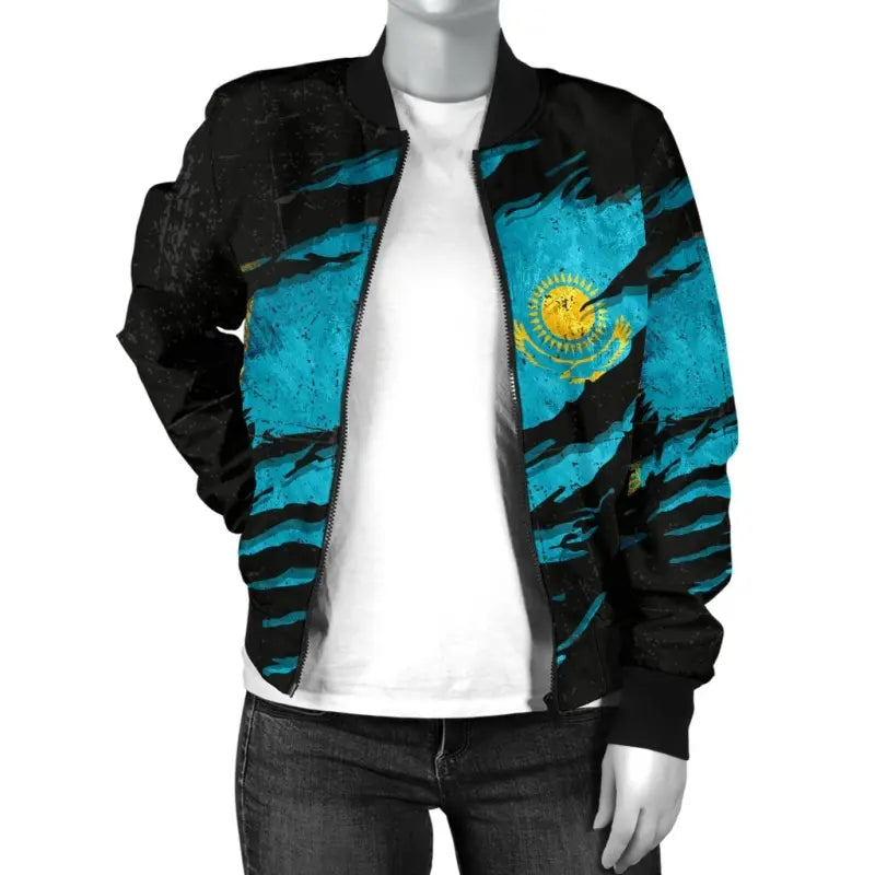 Kazakhstan In Me Womens Bomber Jacket - Special Grunge Style RLT8 - Wonder Print Shop
