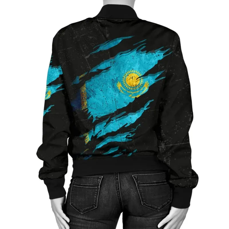 Kazakhstan In Me Womens Bomber Jacket - Special Grunge Style RLT8 - Wonder Print Shop