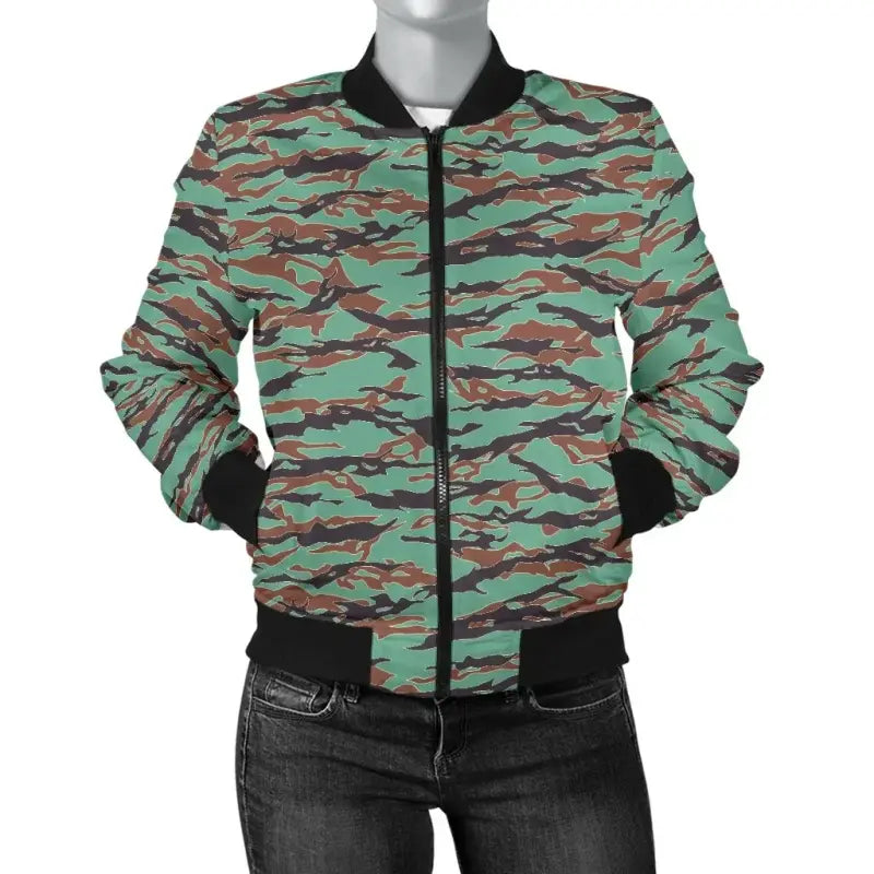 Army Guyana Tiger Stripe Camouflage Seamless Womens Bomber Jacket RLT8 - Wonder Print Shop