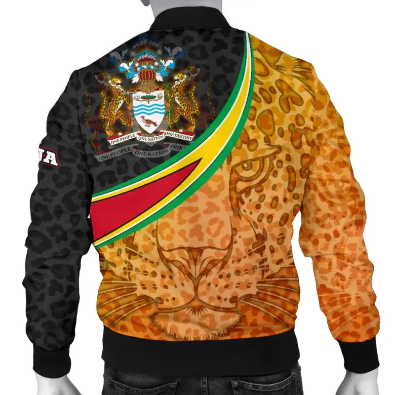 Guyana Mens Bomber Jacket - Guyana Coat of Arms and Jaguar Patterns RLT8 - Wonder Print Shop