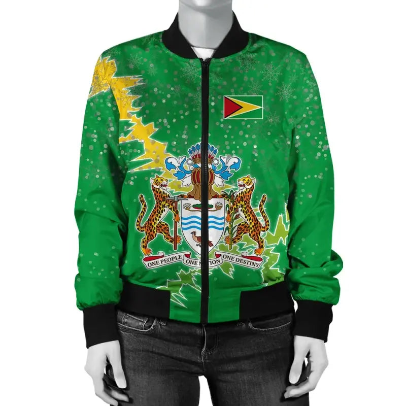 Guyana Christmas Coat of Arms Women Bomber Jacket X Style RLT8 - Wonder Print Shop