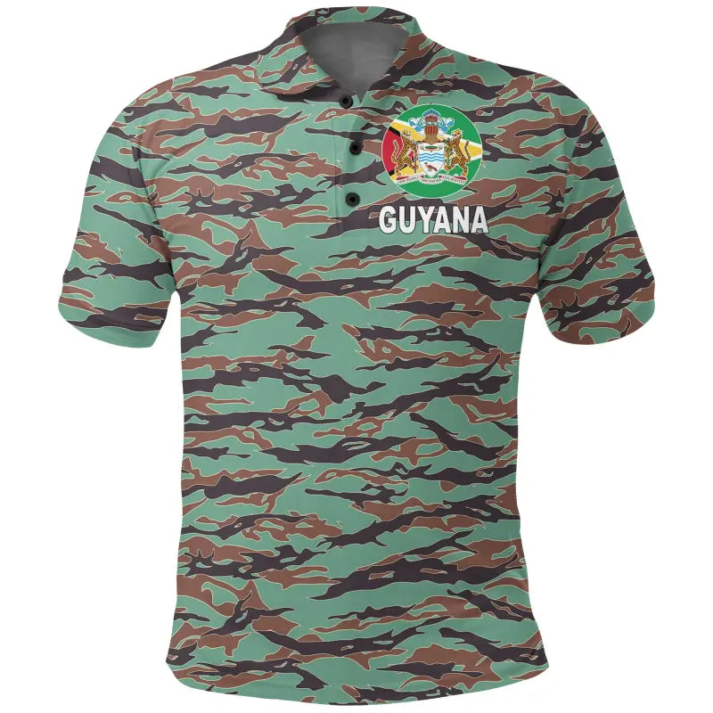 Army Guyana Tiger Stripe Camouflage Seamless Flag And Polo Shirt Coat Of Arms RLT8 - Wonder Print Shop
