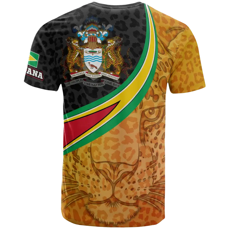 Guyana T Shirt Guyana Coat of Arms and Jaguar Patterns RLT8 - Wonder Print Shop