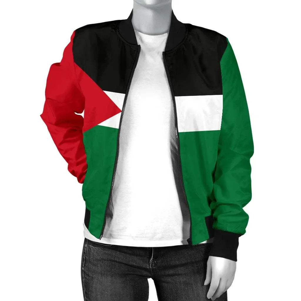 State of Palestine Women's Bomber Jacket Original Flag RLT13 - Wonder Print Shop
