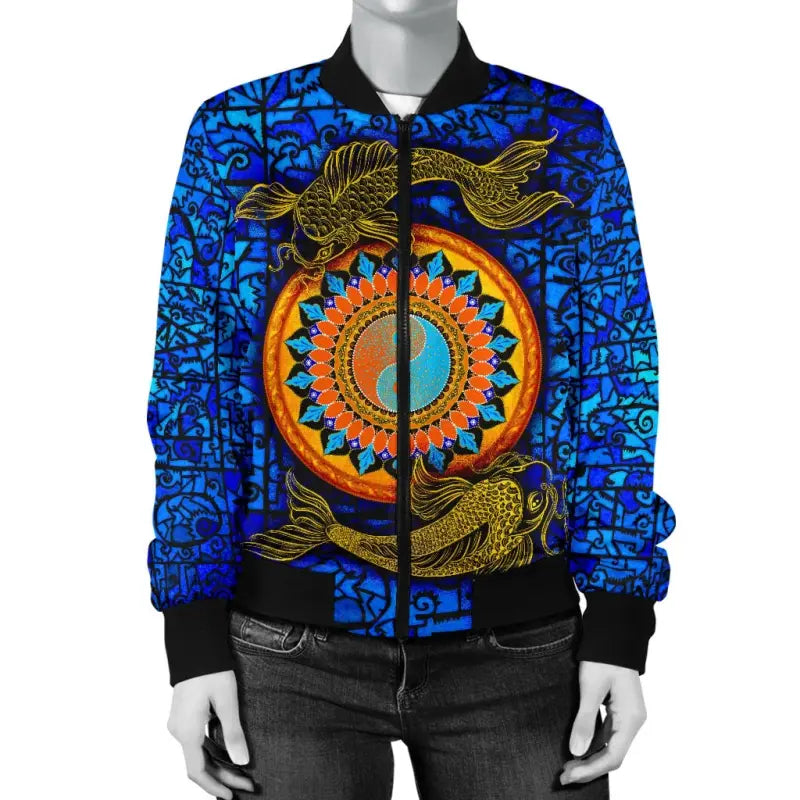 Koi Fish Womens Bomber Jacket - Koi Fish Yin Yang RLT8 - Wonder Print Shop