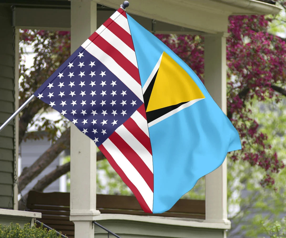 US Flag with Saint Lucia Flag RLT6 - Wonder Print Shop