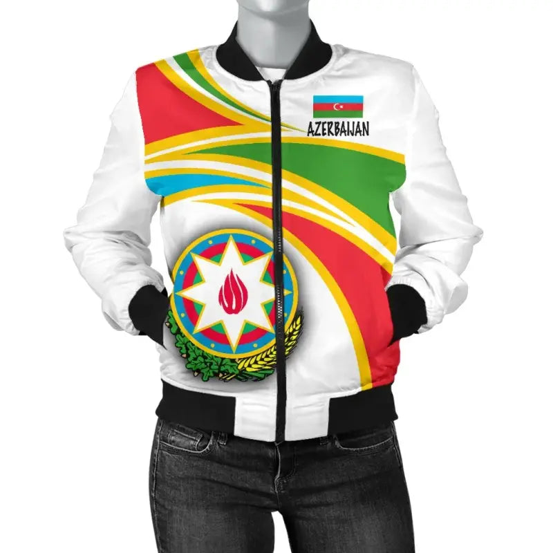 Azerbaijan (White) N Flag Womens Bomber Jacket RLT8 - Wonder Print Shop
