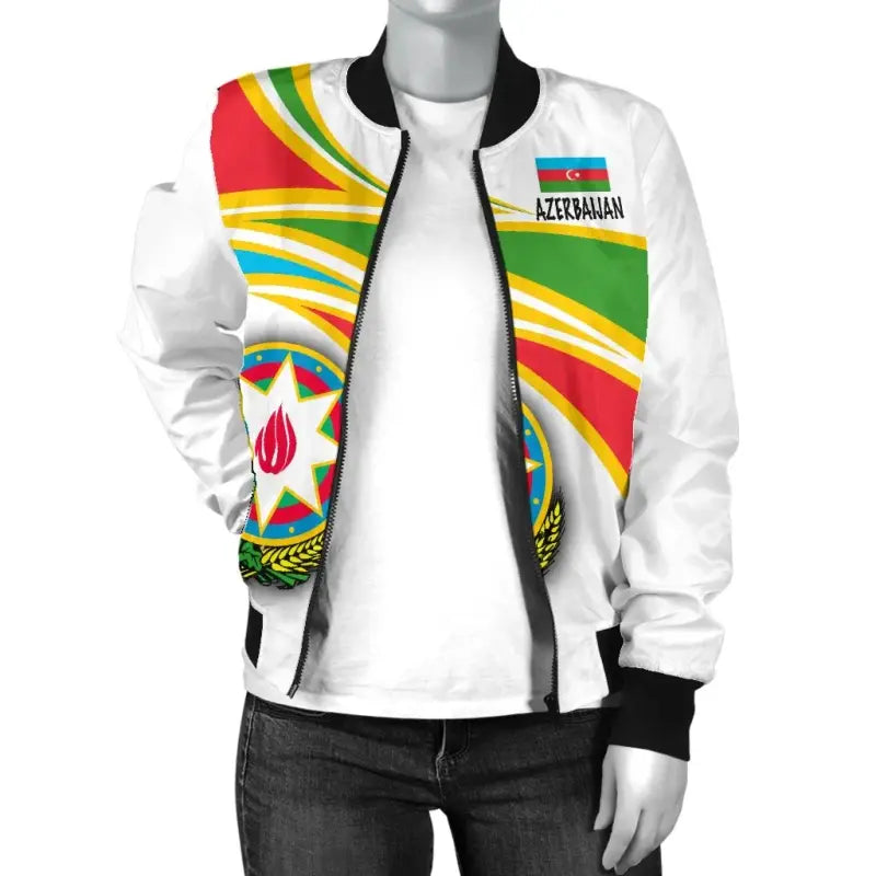 Azerbaijan (White) N Flag Womens Bomber Jacket RLT8 - Wonder Print Shop