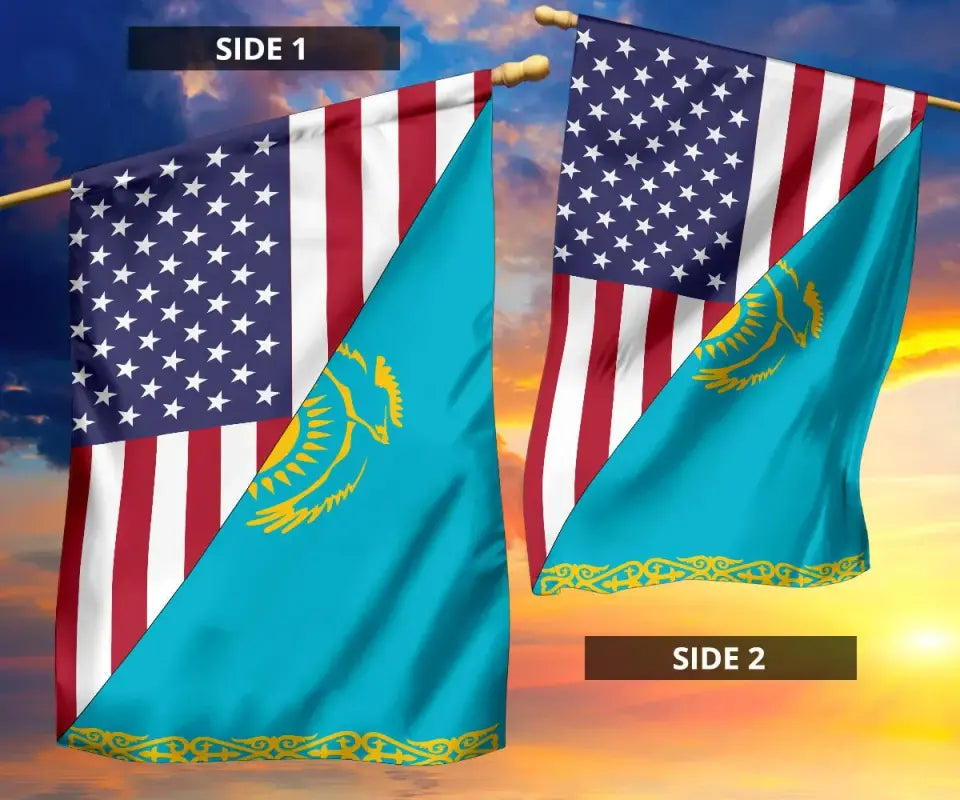 US Flag with Kazakhstan Flag RLT8 - Wonder Print Shop
