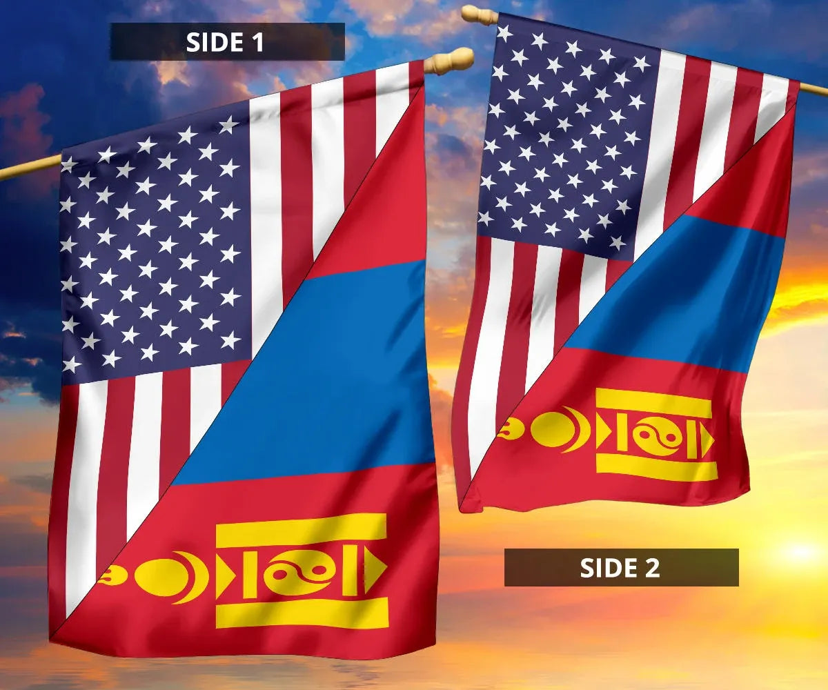 US Flag with Mongolia Flag RLT13 - Wonder Print Shop