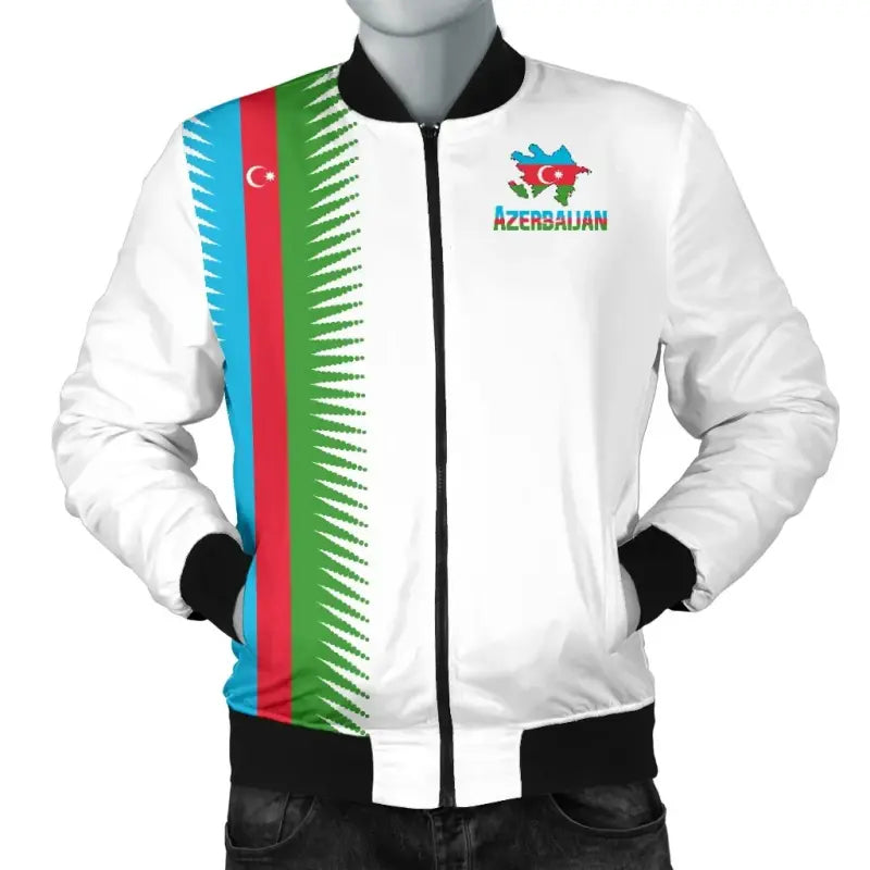 Azerbaijan Bomber Jacket United Flag (White) RLT8 - Wonder Print Shop