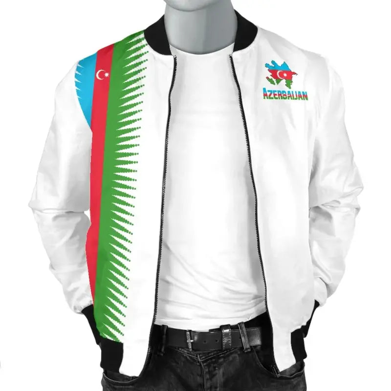 Azerbaijan Bomber Jacket United Flag (White) RLT8 - Wonder Print Shop
