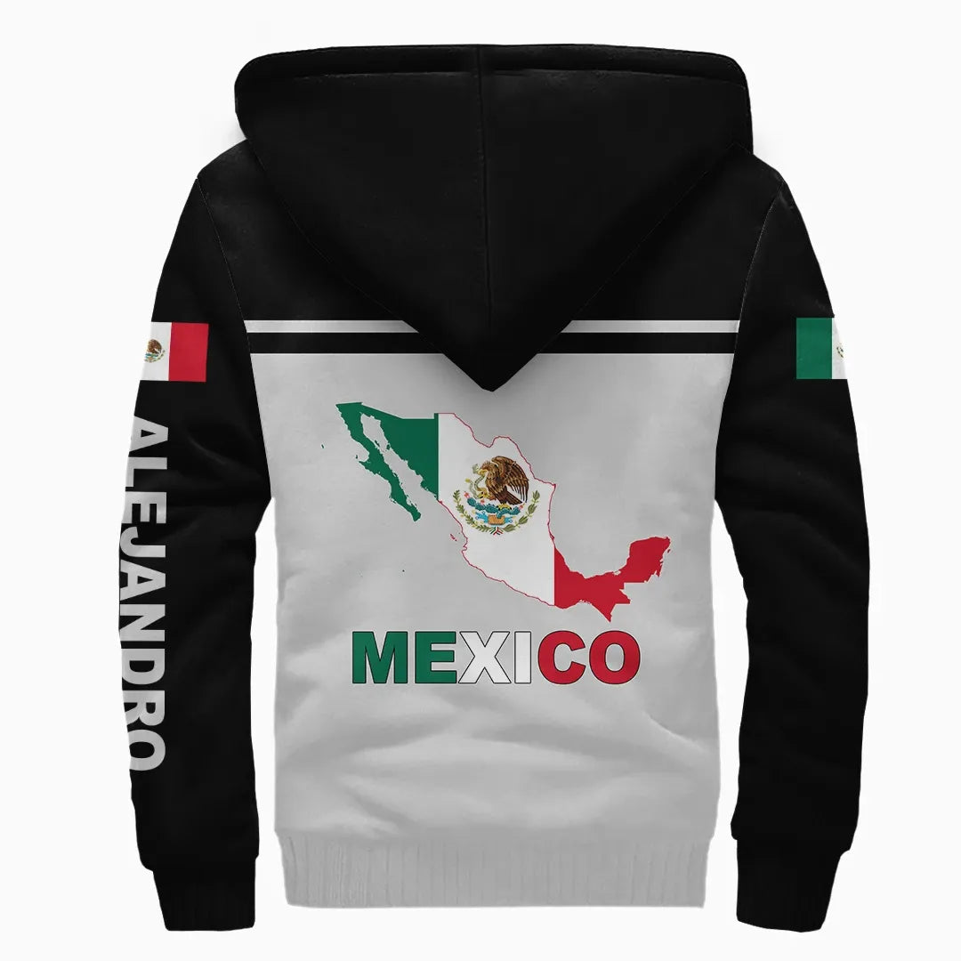 (Custom) Mexico Sherpa Hoodie Coat Of Arms Map Flag RLT13 - Wonder Print Shop