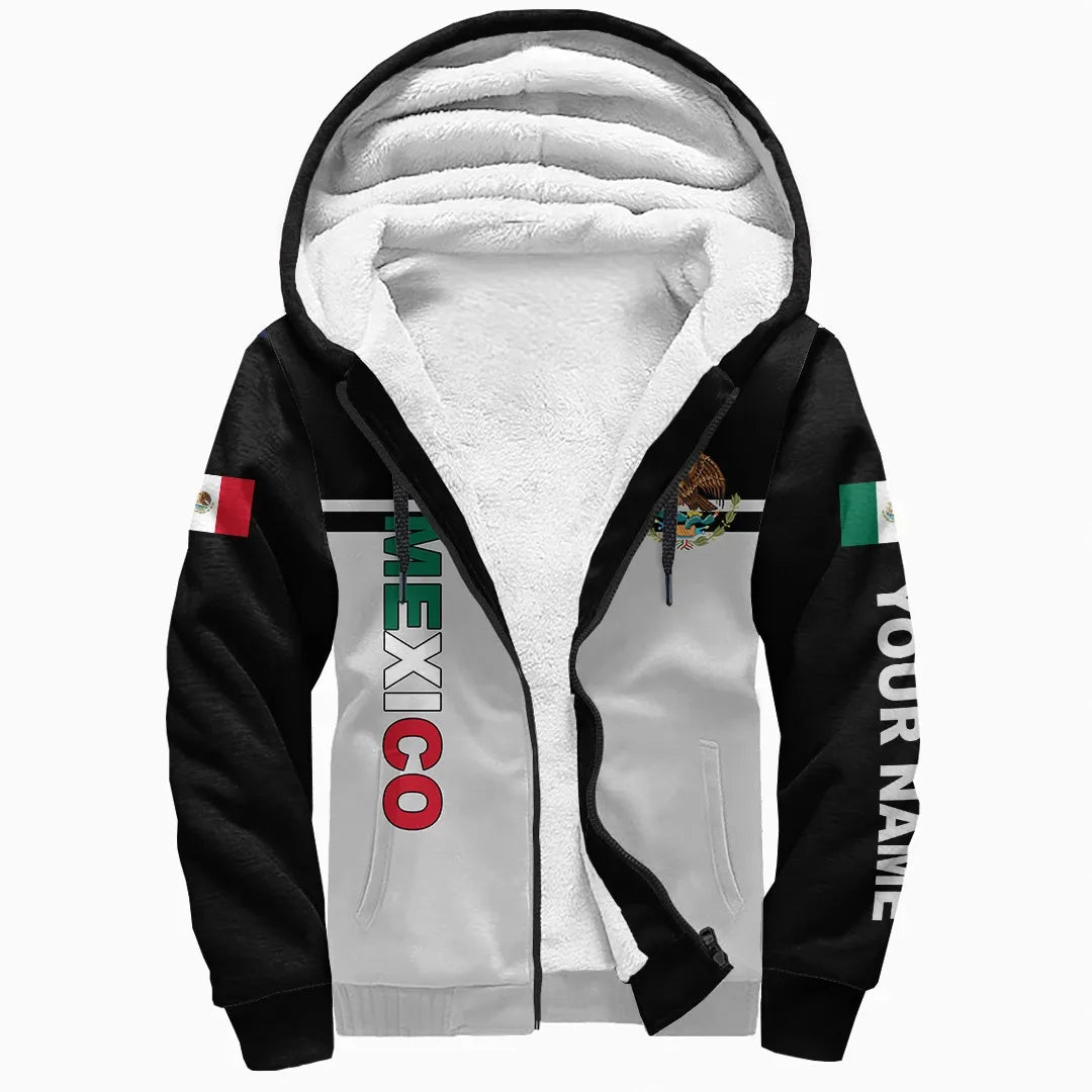 (Custom) Mexico Sherpa Hoodie Coat Of Arms Map Flag RLT13 - Wonder Print Shop
