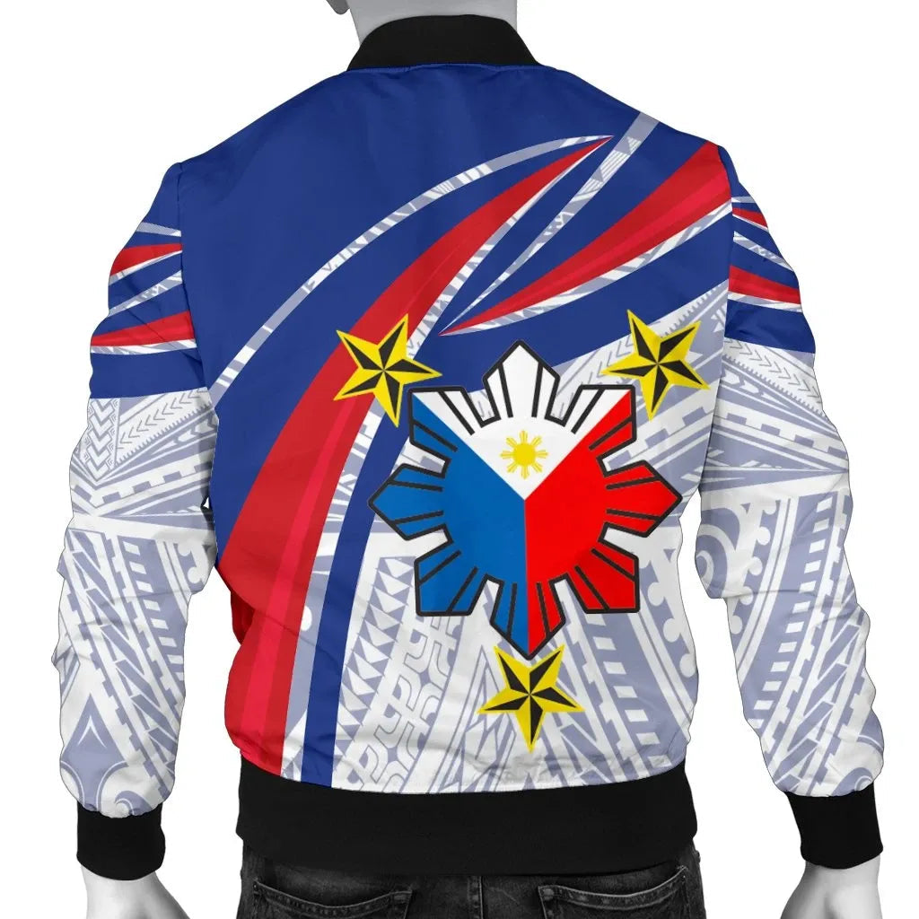 Philippines Men's Bomber Jacket Polynesian Pattern With Flag RLT6 - Wonder Print Shop