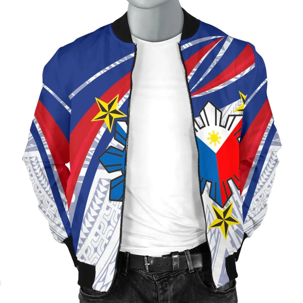 Philippines Men's Bomber Jacket Polynesian Pattern With Flag RLT6 - Wonder Print Shop