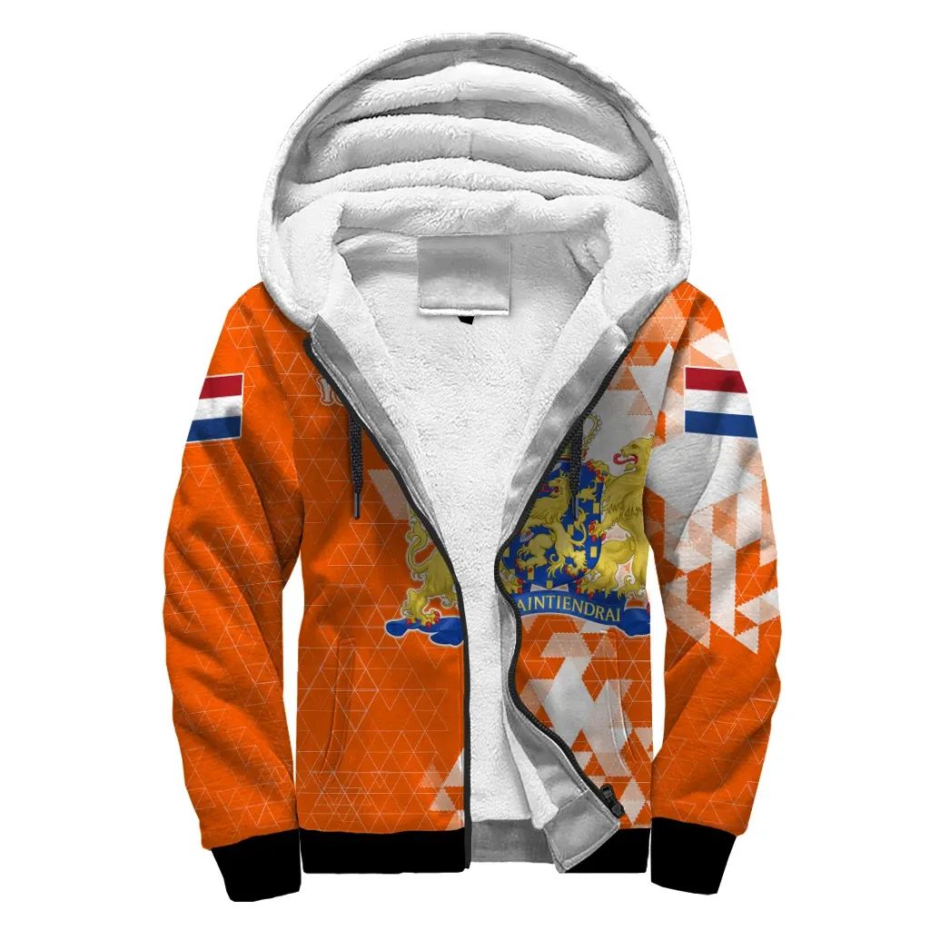 The Netherland Personalised Sherpa Hoodie Dutch Flag Polygon Style RLT7 - Wonder Print Shop
