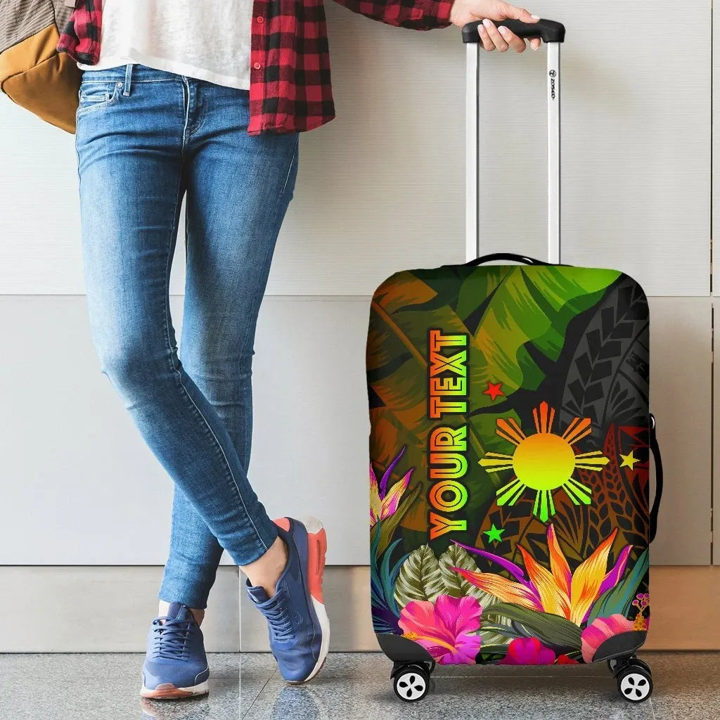 The Philippines Polynesian Personalised Luggage Cover Hibiscus and Banana Leaves RLT6 - Wonder Print Shop