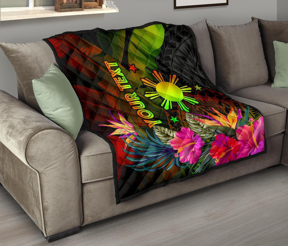 The Philippines Polynesian Personalised Premium Quilt Hibiscus and Banana Leaves RLT6 - Wonder Print Shop