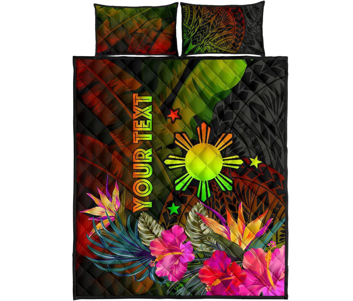 The Philippines Polynesian Personalised Quilt Bed Set Hibiscus and Banana Leaves RLT6 - Wonder Print Shop