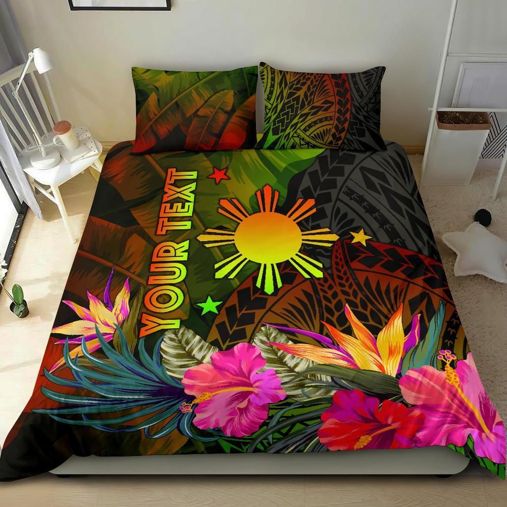The Philippines Polynesian Personalised Bedding Set Hibiscus and Banana Leaves RLT6 - Wonder Print Shop