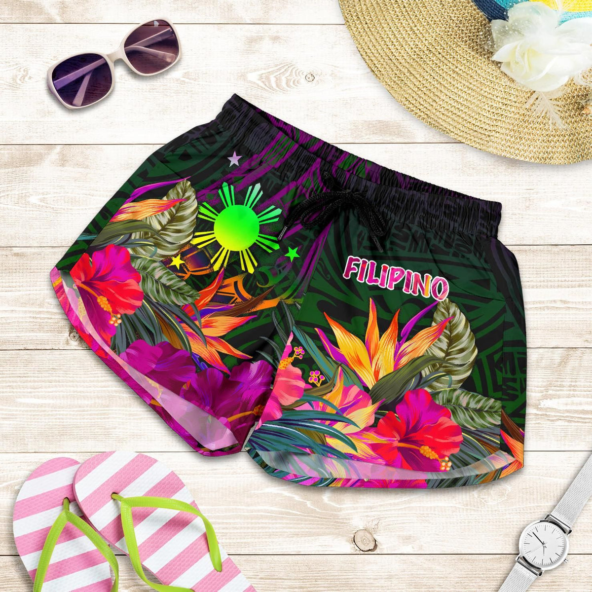 the-phillipines-womens-shorts-summer-hibiscus