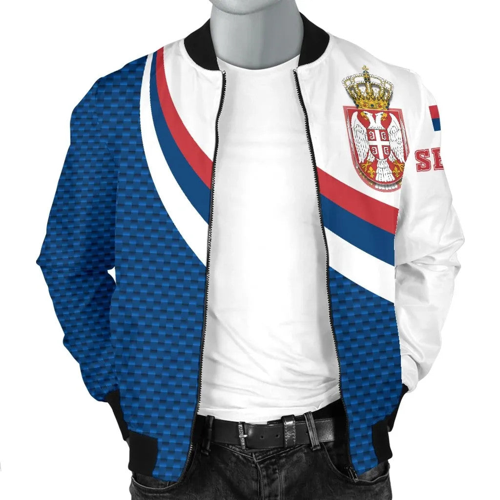 Serbia Men's Bomber Jacket Serbia Flag Blue RLT7 - Wonder Print Shop