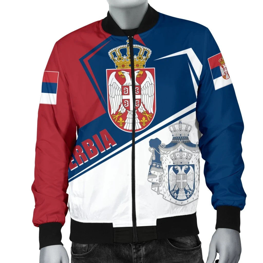 Serbia Men's Bomber Jacket Coat Of Arms Flag Style RLT7 - Wonder Print Shop