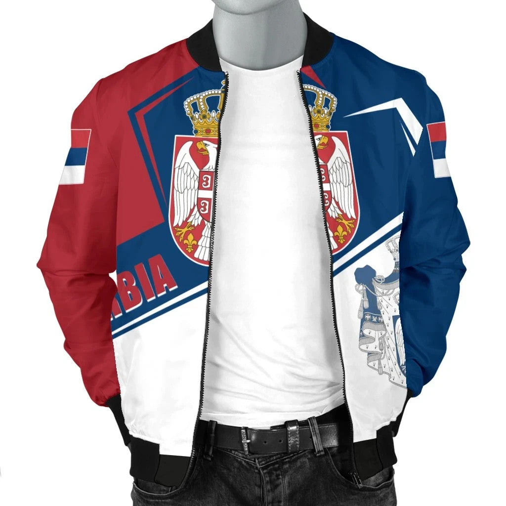 Serbia Men's Bomber Jacket Coat Of Arms Flag Style RLT7 - Wonder Print Shop