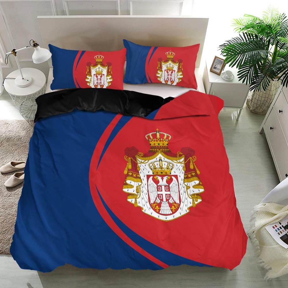 Serbia Flag Coat Of Arms Bedding Set Circle RLT7 - Wonder Print Shop